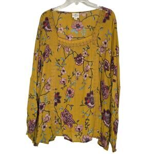 st john's bay plus size 3x golden boho crochet trim lightweight floral tunic top
